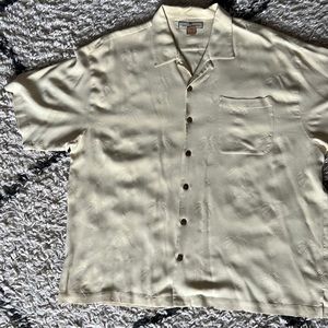 Yellow Tommy Bahama Tropic Island shirt with palm tree designs XXL